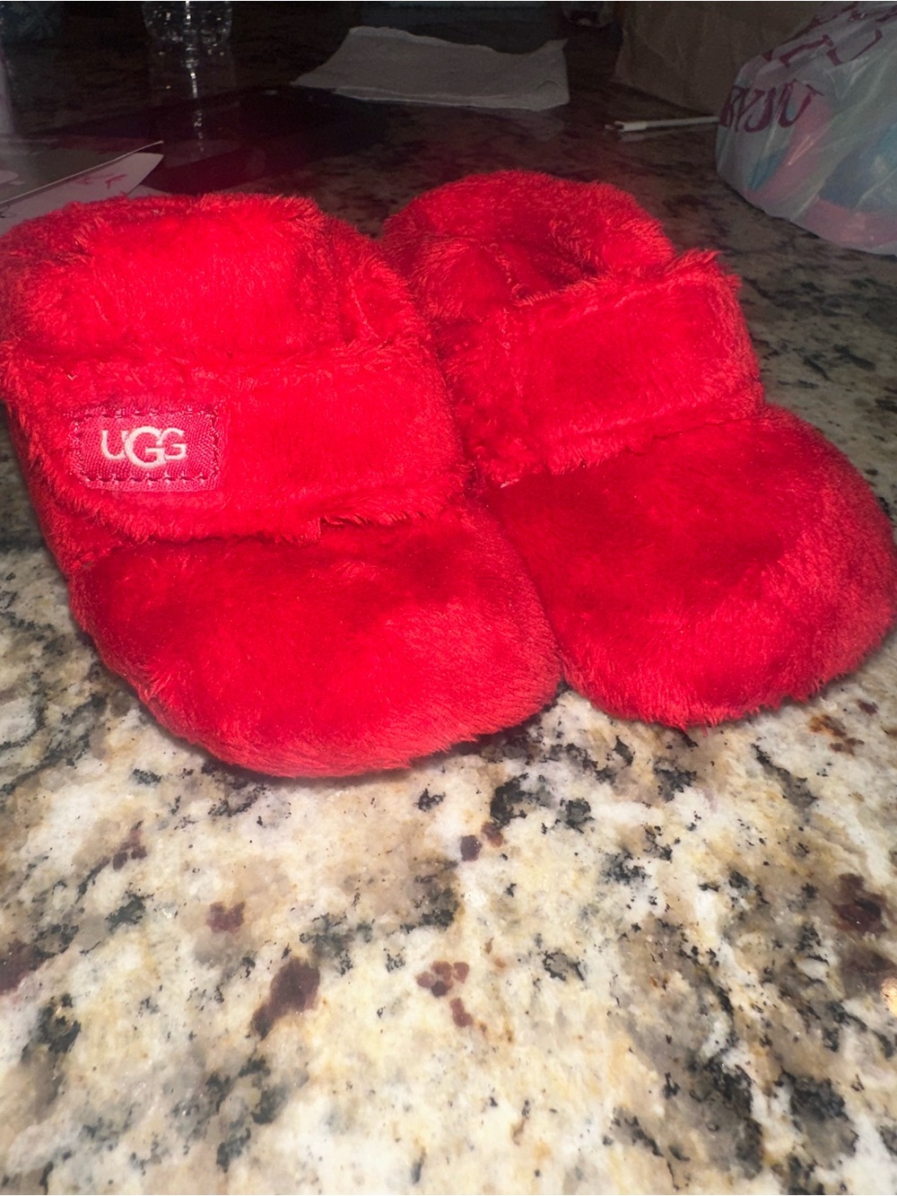 UGG Kids Plush Red Slip-On Slippers
